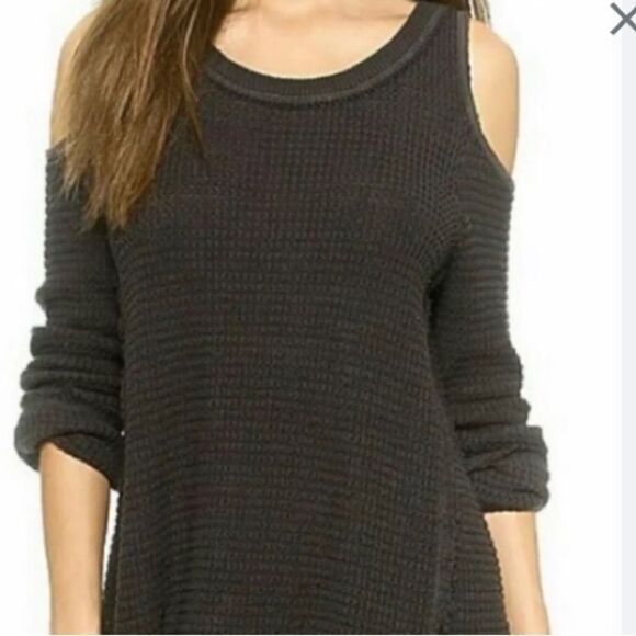 Free People Cold Shoulder Waffle Knit Boho Fringe Long Sleeve Top Size Small - Picture 11 of 13